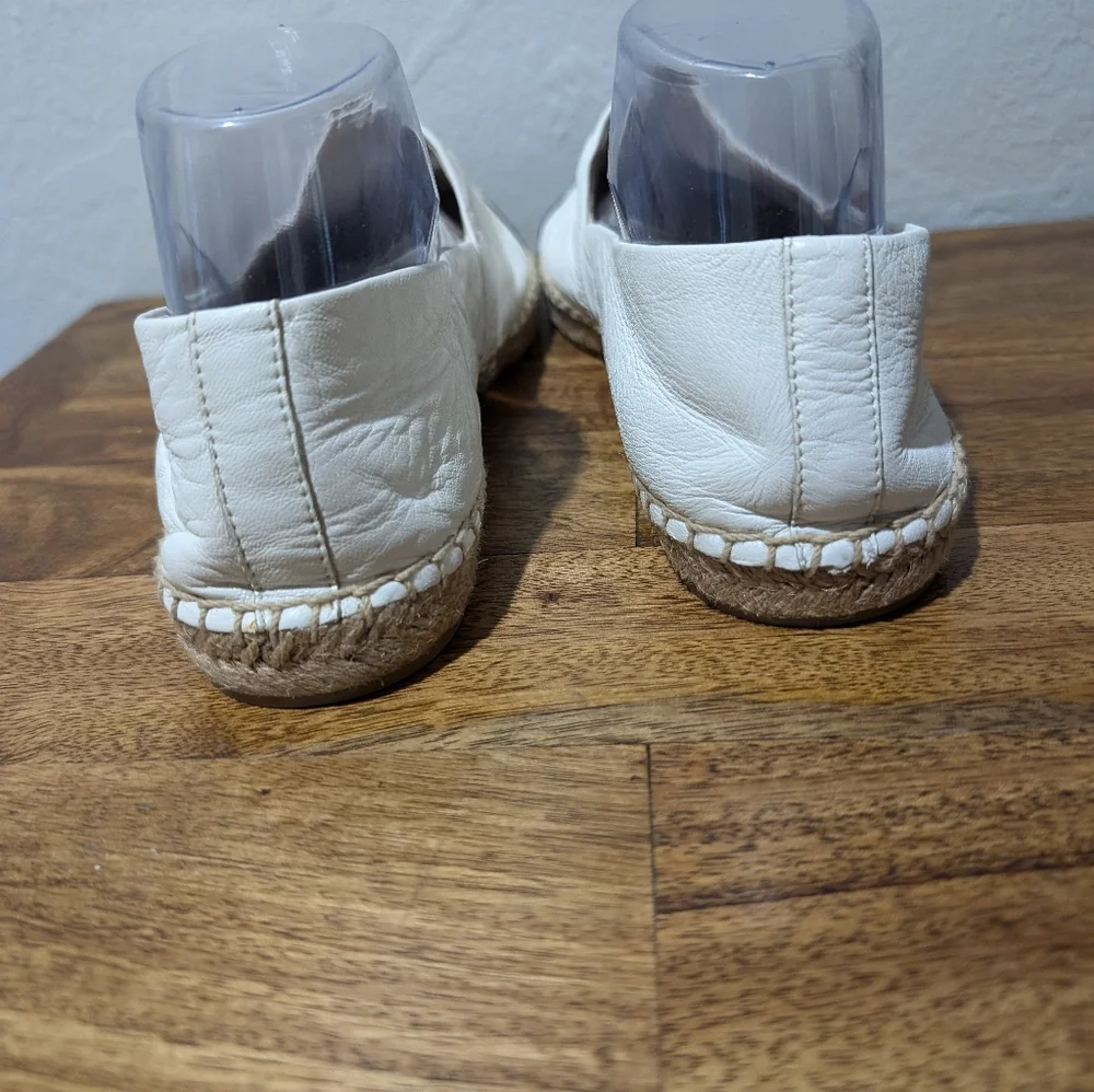 Tory Burch ColorBlock White & Black Cap‎ Toe Nappa Leather Espadrille Flats 10
